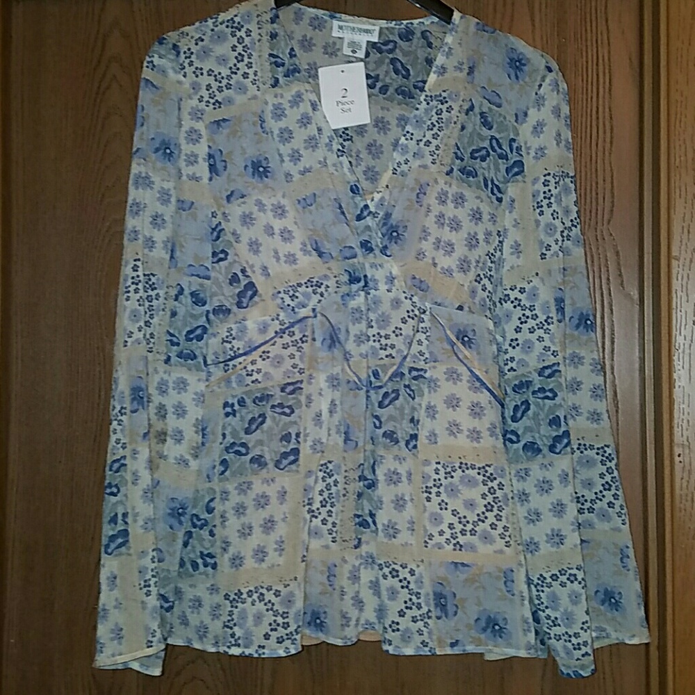 Blue floral maternity blouse
